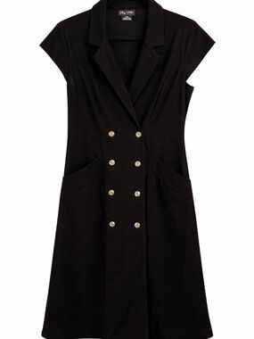 City Chic Black Double-Breasted Midi Shirt Dress with Gold Buttons Size M/18